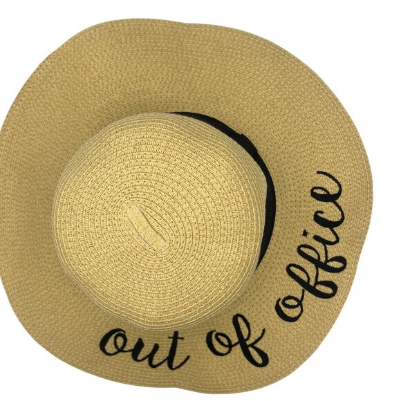 "Out Of Office" Wide Brim Floppy Sun Hat Beige & Black - Picture 1 of 6